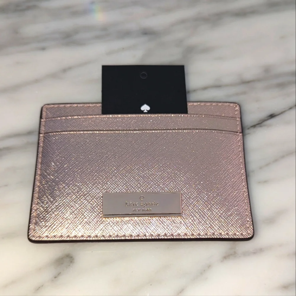 NWT Kate Spade Limited Edition Kenzie Saffia Cardholder Metallic Rose Gold